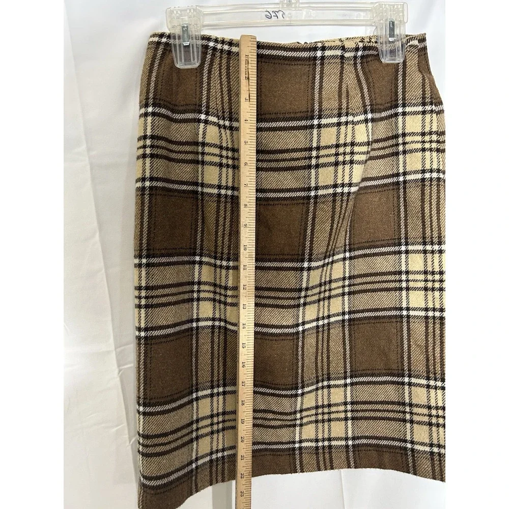 JGH Vintage Womens Wool Twill Brown Plaid Skirt‎ Size M Academia Preppy Heritage